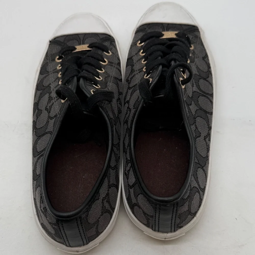 Coach 9 Empire Low Top Sneakers Black Signature C Monogram Canvas Gold Hardware